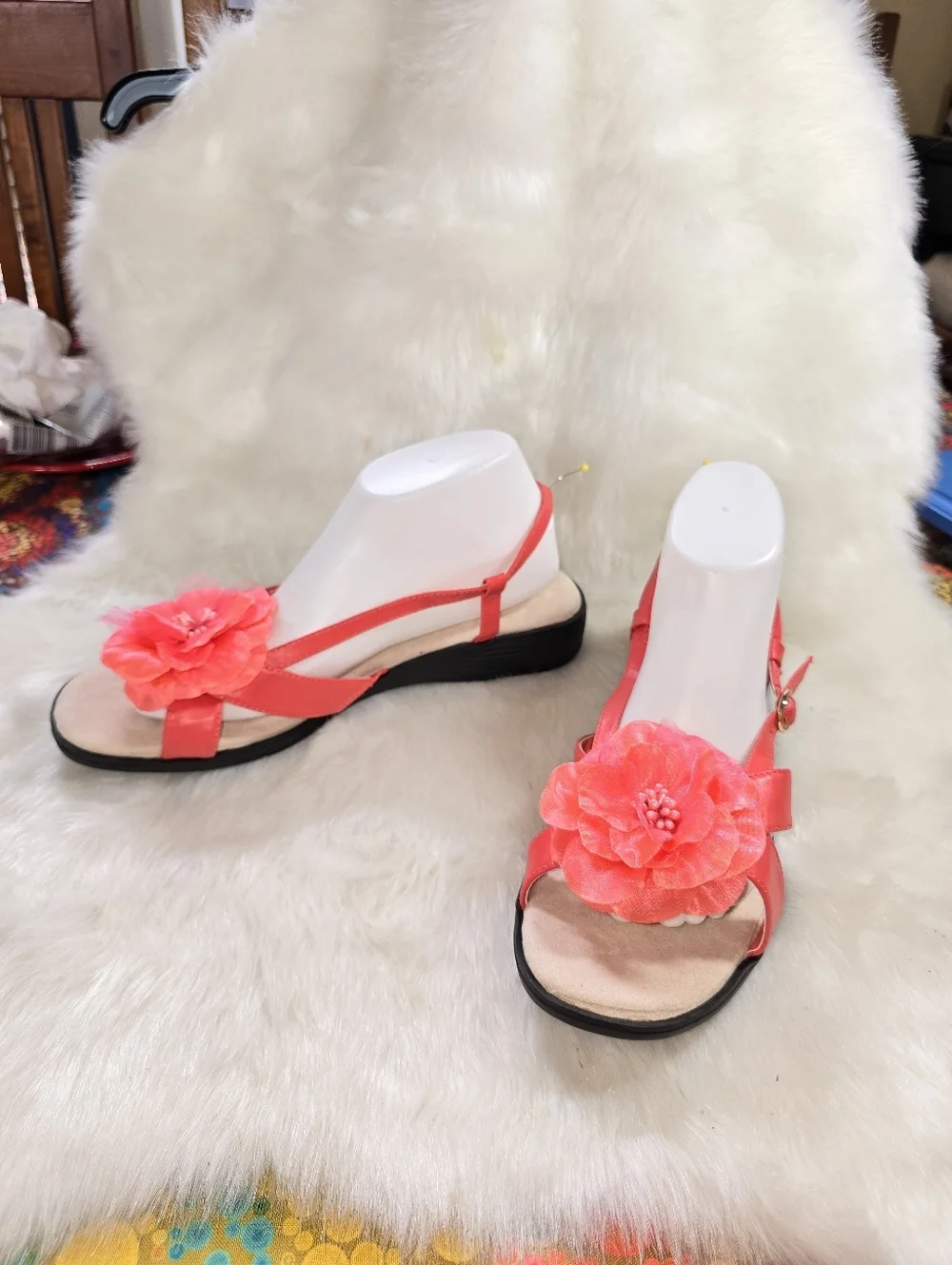 Comfortview Eve Womens Coral Flower Slingback Sandals - Picture 3 of 11